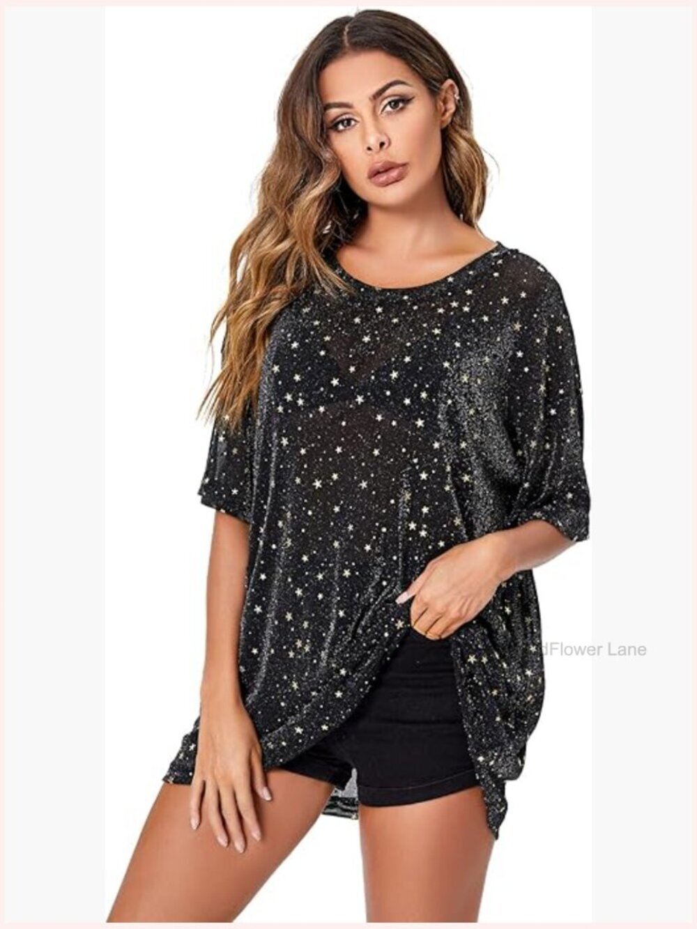 Soft Short Sleeve Crew Neck T-Shirt with Star Pattern